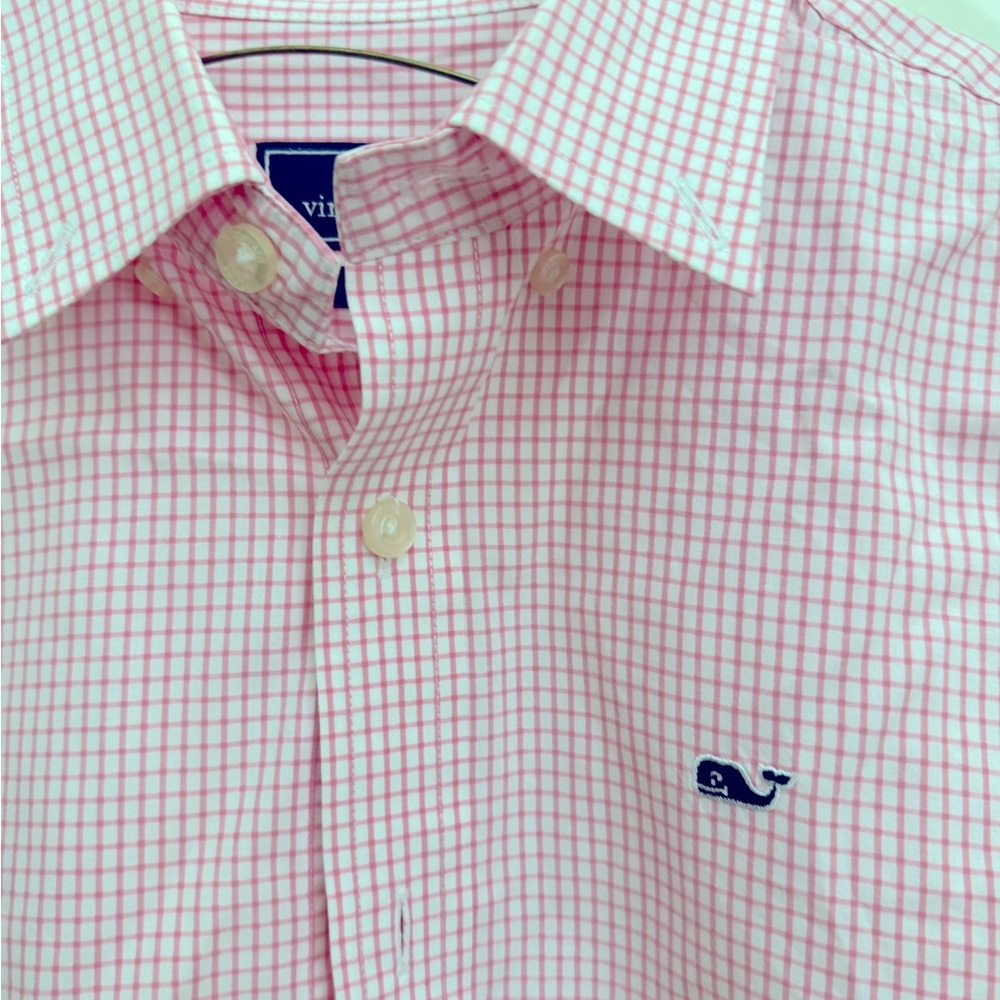 Pink checked vineyard vines boys dresshirt -